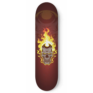 Flaming Skull Skateboard (No Wheels) - Black Rukh