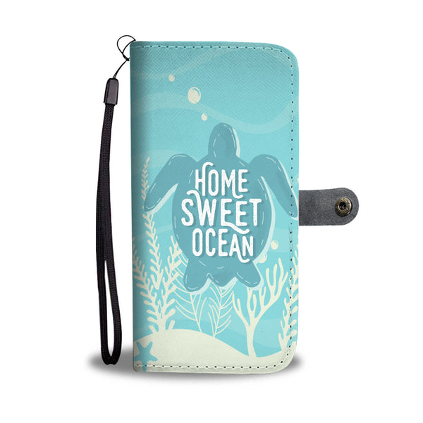 Sea Turtle Home Sweet Ocean Wallet Phone Case - Black Rukh